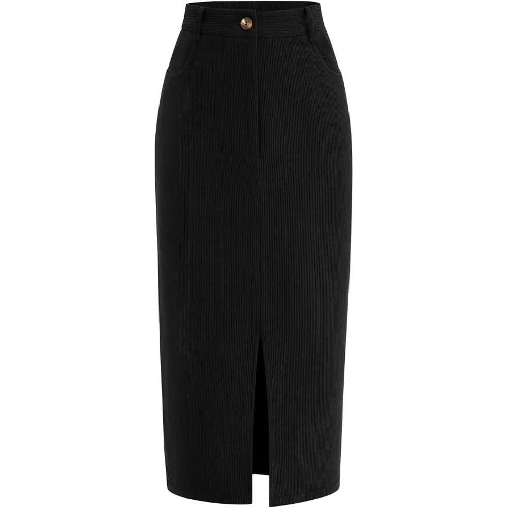 MSRP $43 PRETTYGARDEN Women's 8 Black Corduroy Pencil Skirt High Waisted Midi